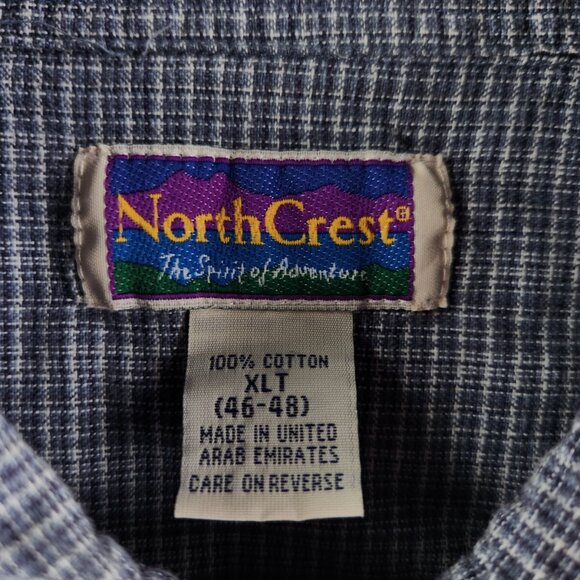 Northcrest Men XLT Tall Blue Check Short Sleeve Button Up Shirt Cotton Woven - Picture 11 of 14